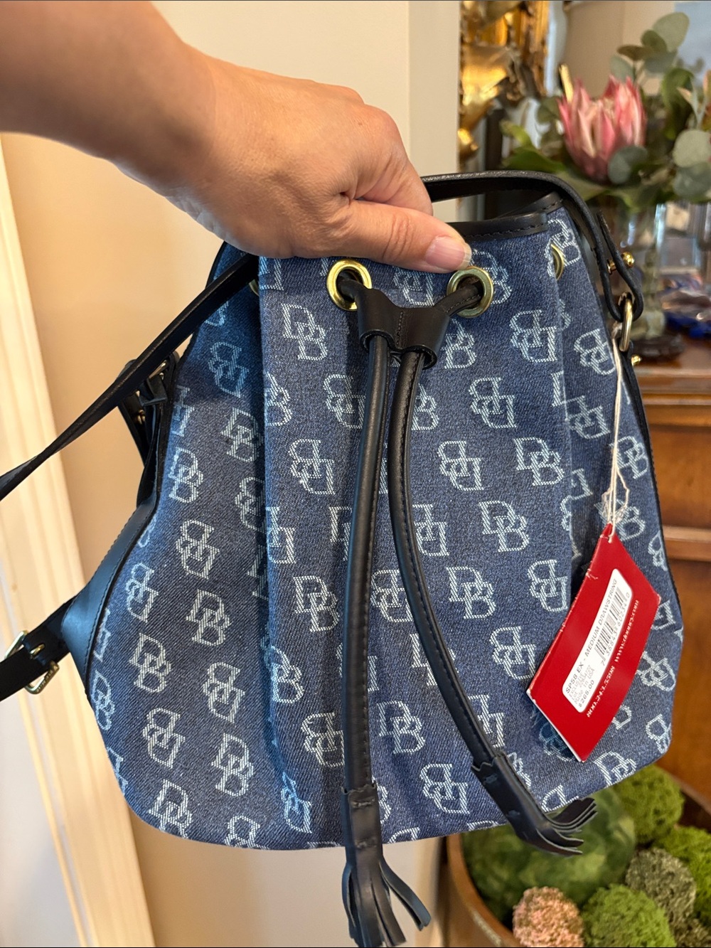 Dooney & Bourke Navy DB Monogram Drawstring Shoulder Bag NWT - Picture 11 of 11